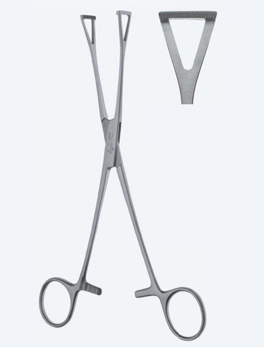 Зажими, хірургічні, "Duval-Collin", для захоплення кишечника, гемороїдальні, прямі, вікончасті, довжина 205 мм. Бренд - Asanus Medizintechnik Gmb, Німеччина